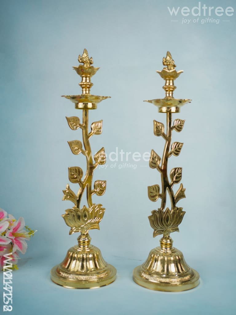 Brass Lotus Shape Kuthu Vilakku with Five Face Diya (Set of 2) - WL2172