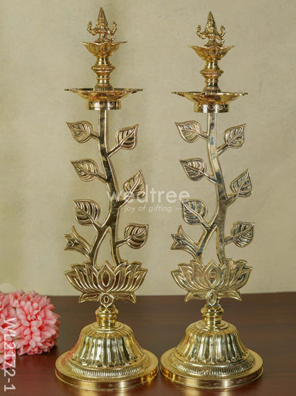 Brass Lotus Shape Kuthu Vilakku with Five Face Diya (Set of 2) - WL2172
