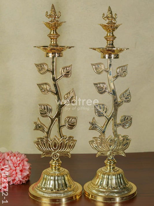 Brass Lotus Shape Kuthu Vilakku with Five Face Diya (Set of 2) - WL2172