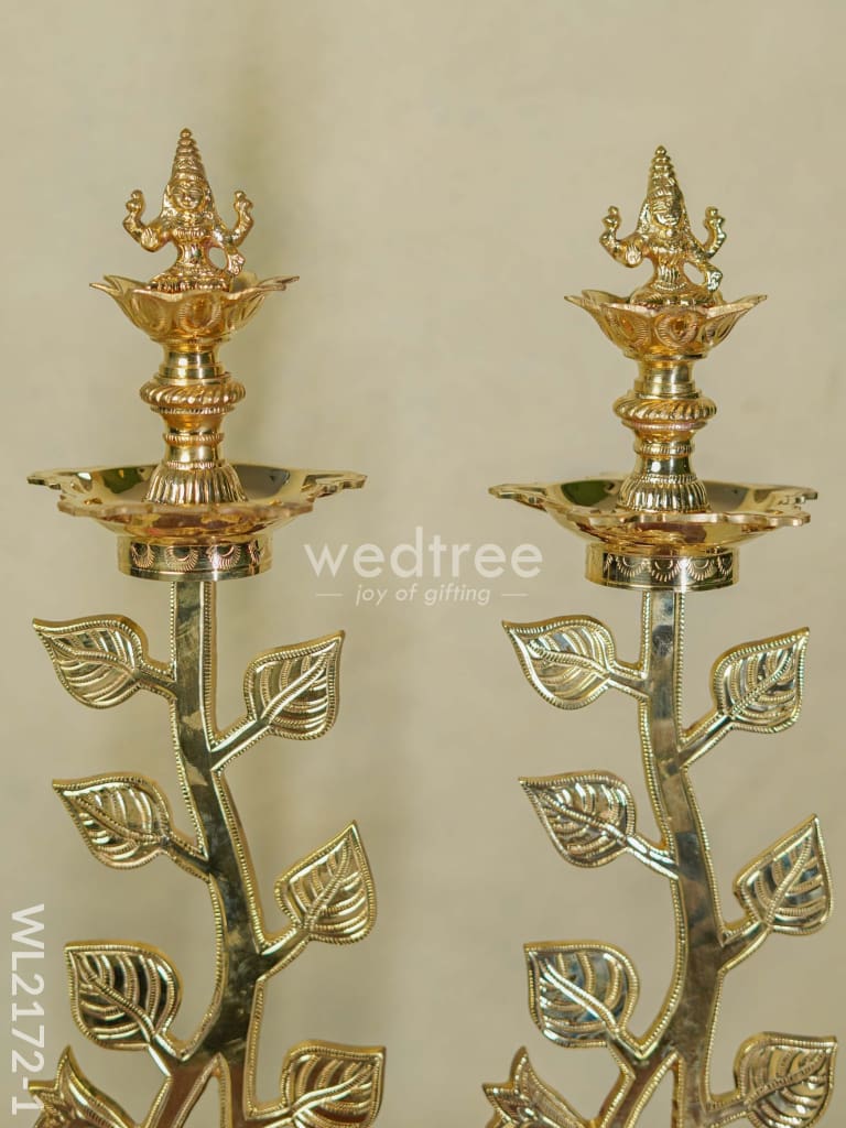 Brass Lotus Shape Kuthu Vilakku with Five Face Diya (Set of 2) - WL2172