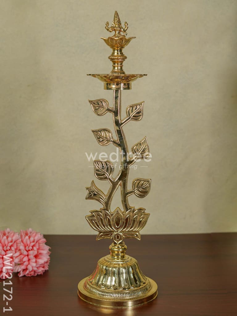 Brass Lotus Shape Kuthu Vilakku with Five Face Diya (Set of 2) - WL2172
