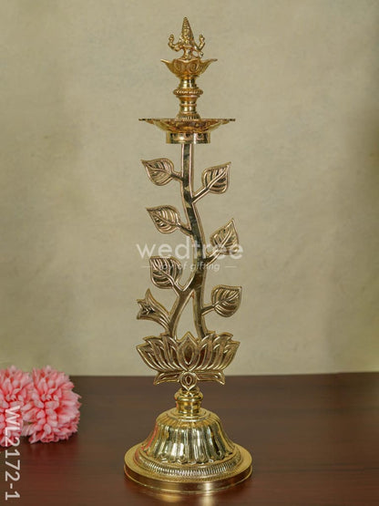 Brass Lotus Shape Kuthu Vilakku with Five Face Diya (Set of 2) - WL2172
