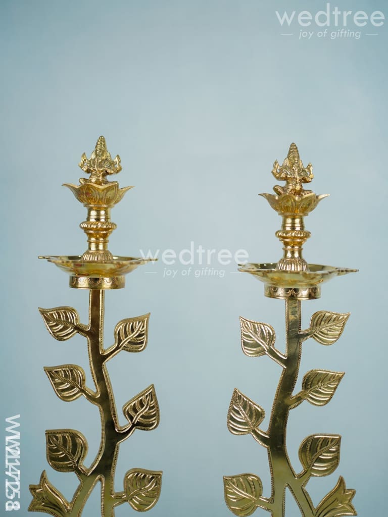 Brass Lotus Shape Kuthu Vilakku with Five Face Diya (Set of 2) - WL2172