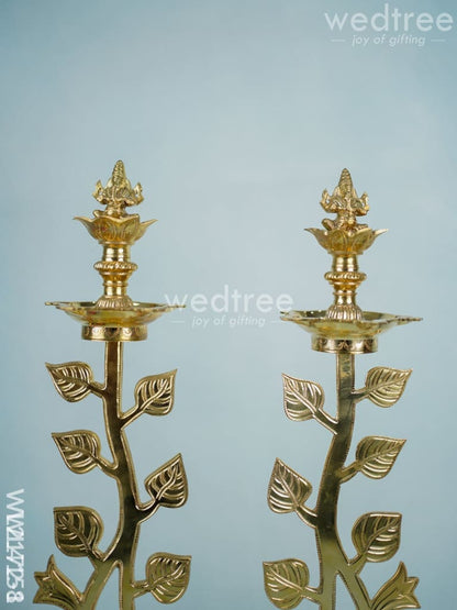 Brass Lotus Shape Kuthu Vilakku with Five Face Diya (Set of 2) - WL2172
