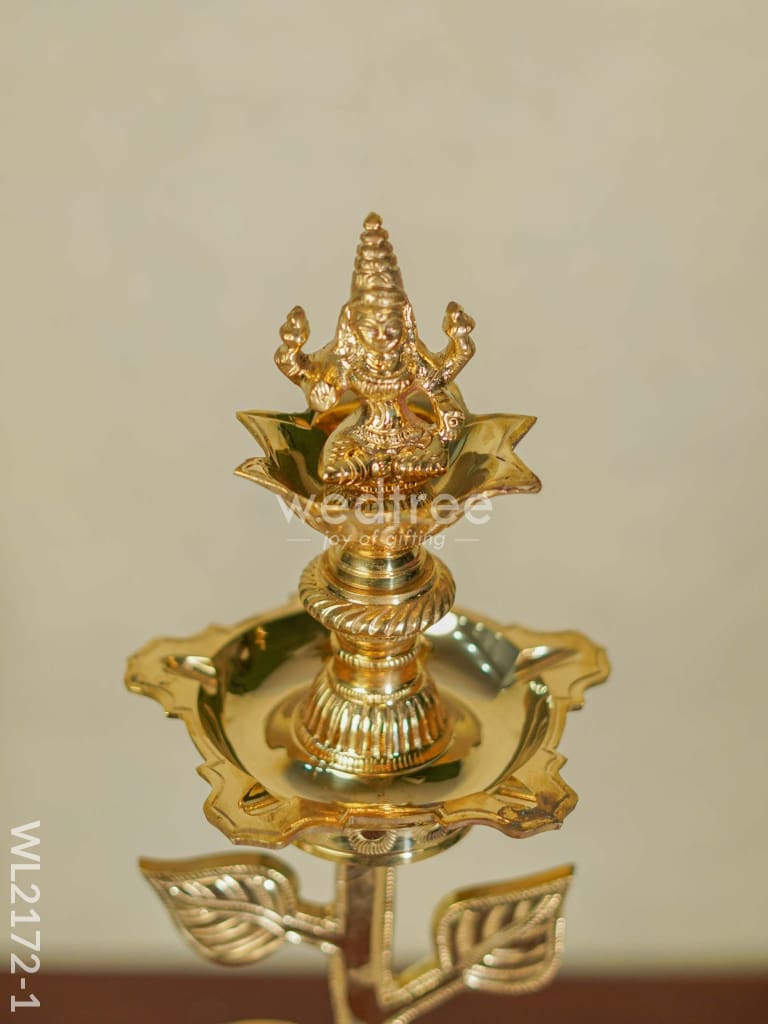 Brass Lotus Shape Kuthu Vilakku with Five Face Diya (Set of 2) - WL2172