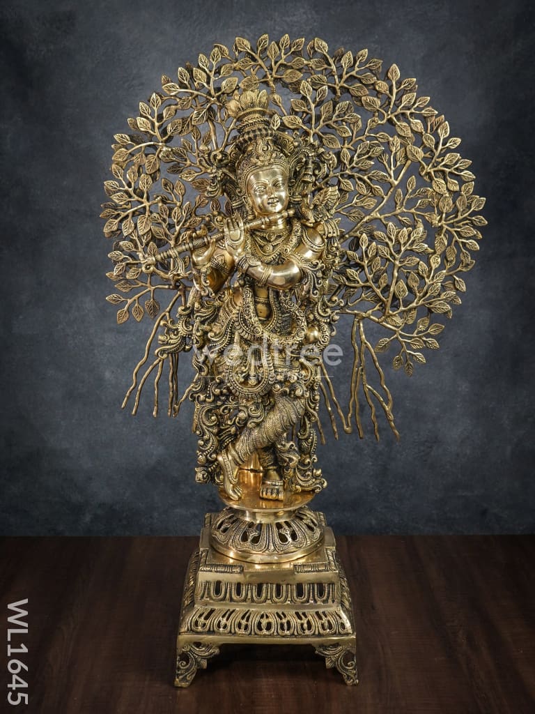 Brass Murali Krishna with Kalpavriksha Tree - WL1645