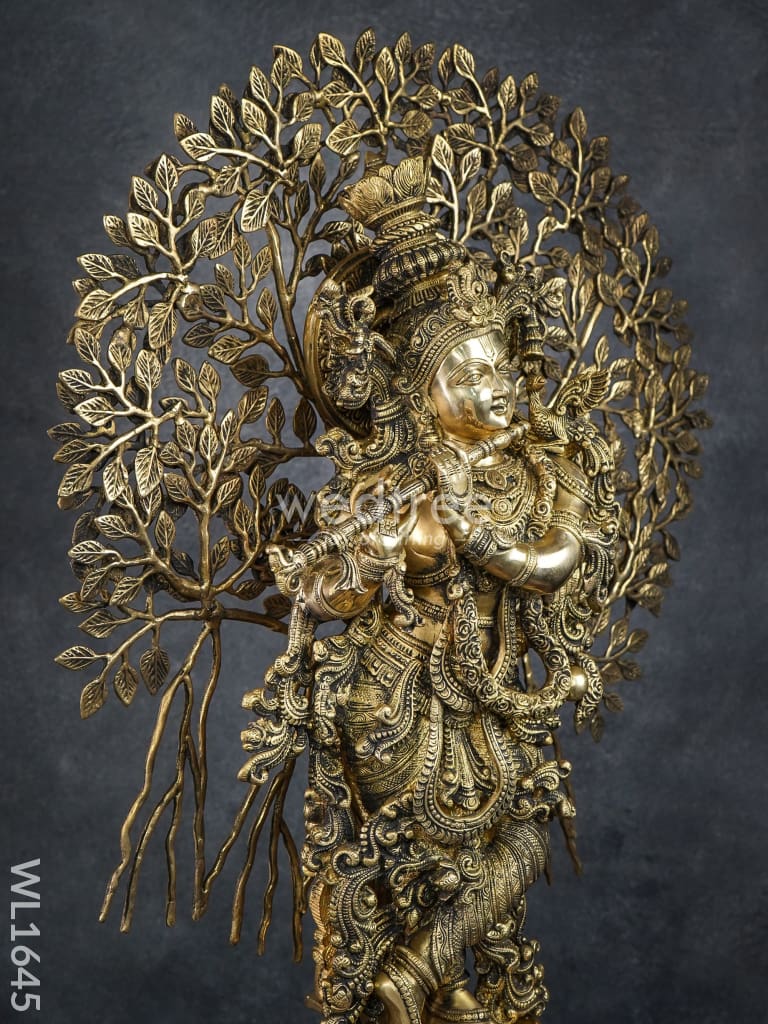 Brass Murali Krishna with Kalpavriksha Tree - WL1645