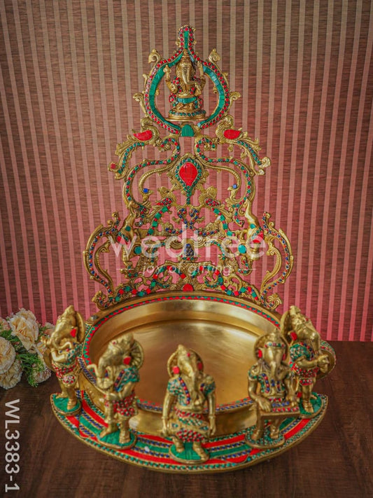 Brass Musical Ganesha Urli with Stone Work - WL3383-1