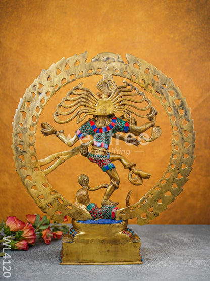 Brass Nataraja with Colourful Stonework - WL4120
