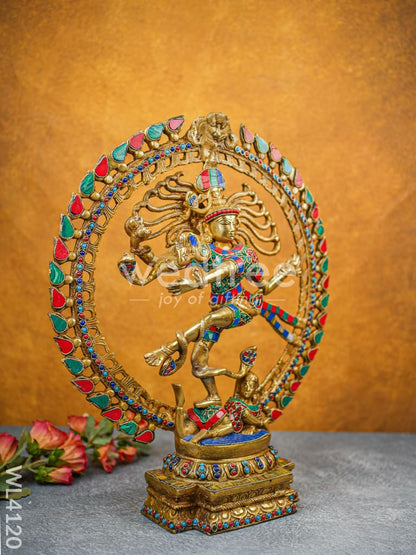 Brass Nataraja with Colourful Stonework - WL4120