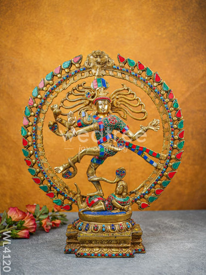 Brass Nataraja with Colourful Stonework - WL4120
