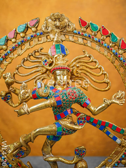 Brass Nataraja with Colourful Stonework - WL4120