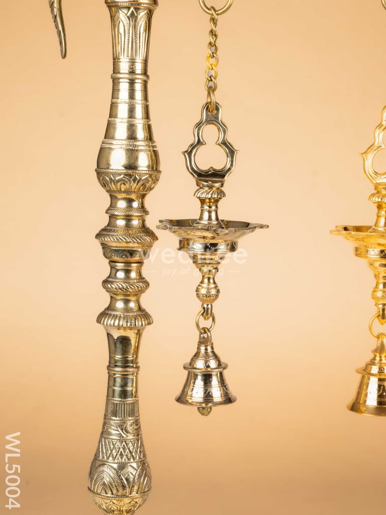 Brass Parrot 5 Face Hanging Diya with Bells - 30 inch - WL5004