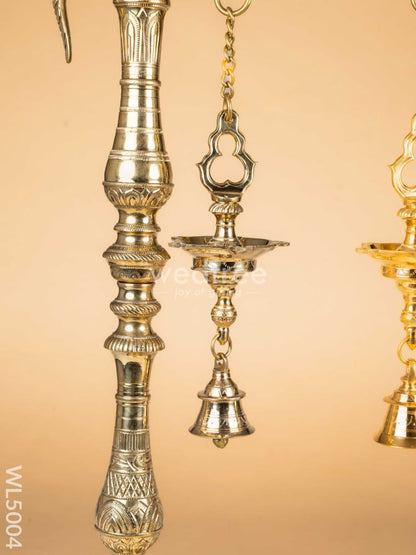 Brass Parrot 5 Face Hanging Diya with Bells - 30 inch - WL5004
