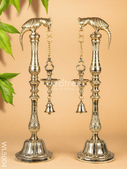 Brass Parrot 5 Face Hanging Diya with Bells - 30 inch - WL5004
