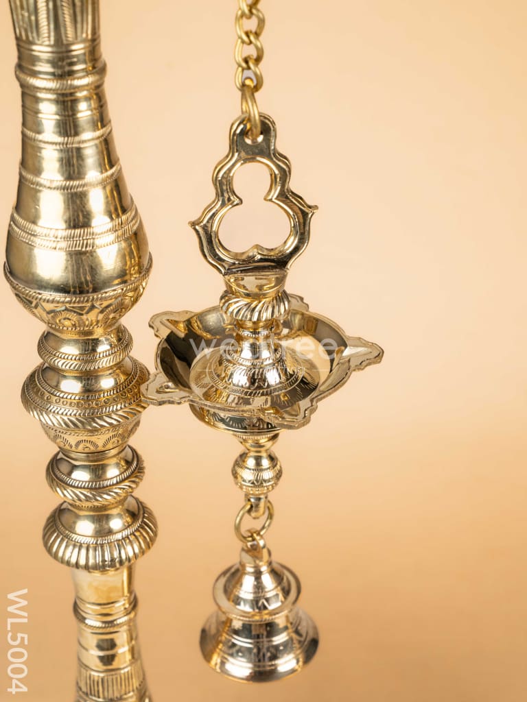Brass Parrot 5 Face Hanging Diya with Bells - 30 inch - WL5004