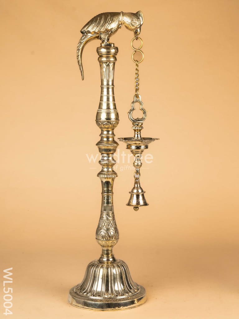 Brass Parrot 5 Face Hanging Diya with Bells - 30 inch - WL5004