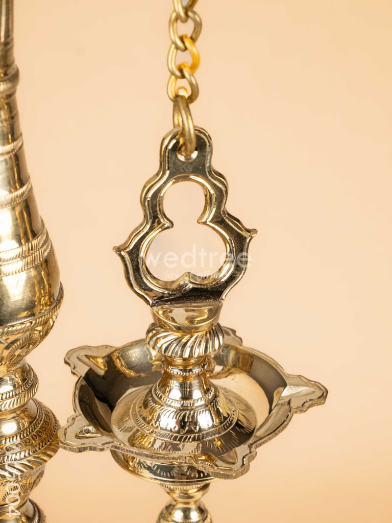 Brass Parrot 5 Face Hanging Diya with Bells - 30 inch - WL5004