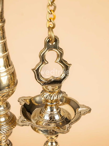Brass Parrot 5 Face Hanging Diya with Bells - 30 inch - WL5004