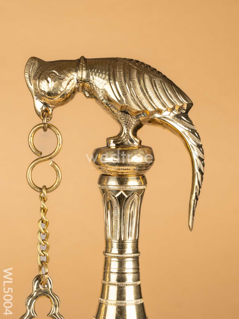 Brass Parrot 5 Face Hanging Diya with Bells - 30 inch - WL5004
