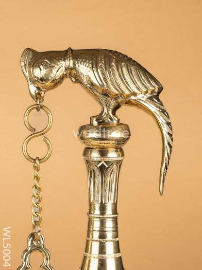 Brass Parrot 5 Face Hanging Diya with Bells - 30 inch - WL5004