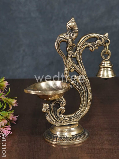 Brass Parrot Diya with Hanging Bell - WL3104