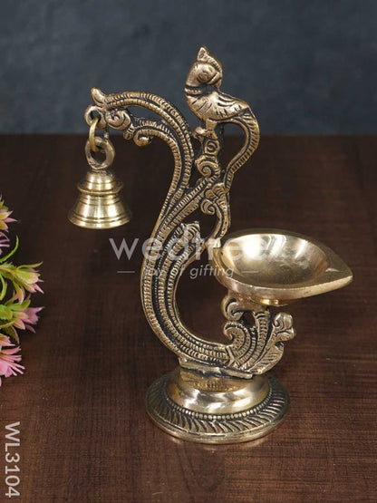 Brass Parrot Diya with Hanging Bell - WL3104