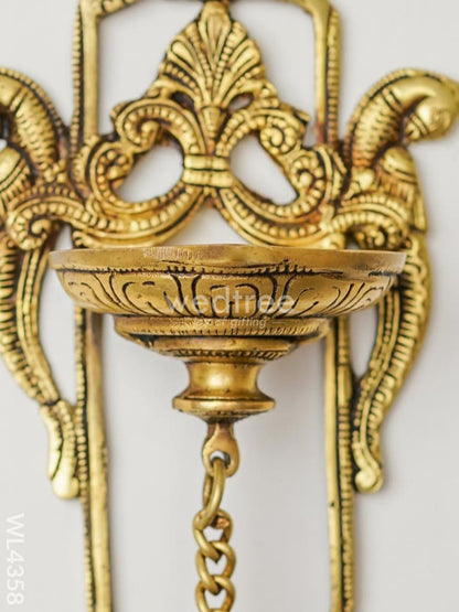 Brass Parrot Wall Hanging Diya with Single & Five Face Diya - WL4358