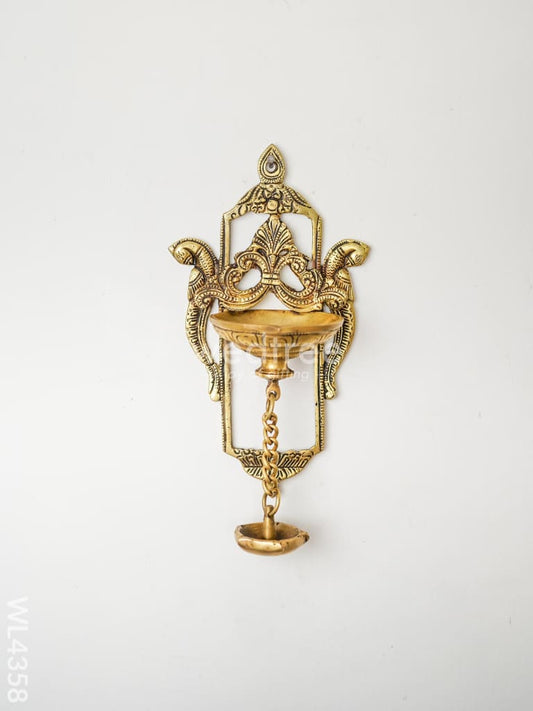 Brass Parrot Wall Hanging Diya with Single & Five Face Diya - WL4358