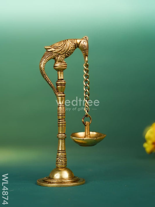 Brass Parrot with Diya - 7 inch - WL4874