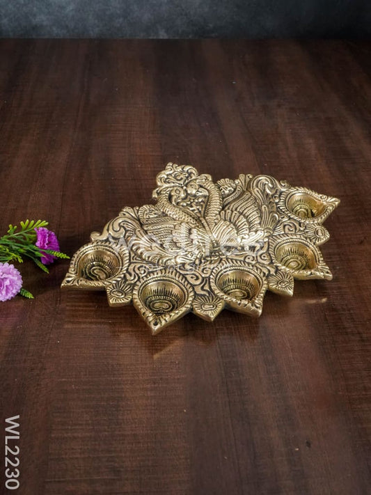 Brass Peacock 5 Face Aarti Diya - WL2230
