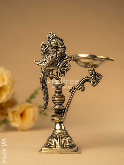 Brass Peacock Diya with Stand - Antique Finish - WL4994