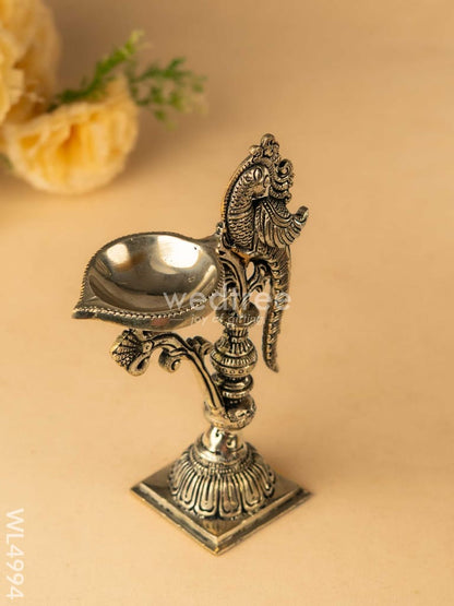 Brass Peacock Diya with Stand - Antique Finish - WL4994