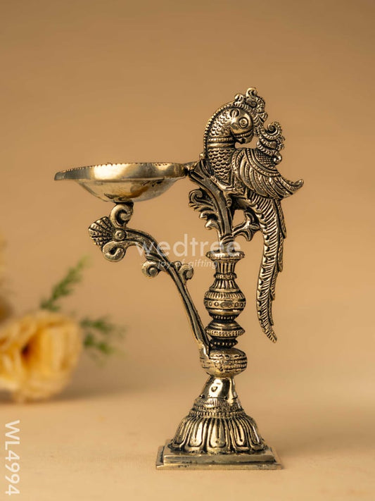 Brass Peacock Diya with Stand - Antique Finish - WL4994