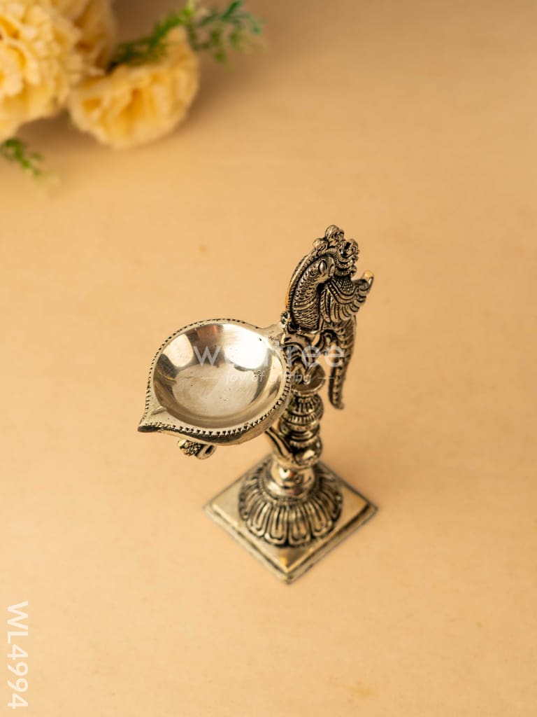 Brass Peacock Diya with Stand - Antique Finish - WL4994