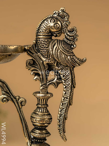 Brass Peacock Diya with Stand - Antique Finish - WL4994
