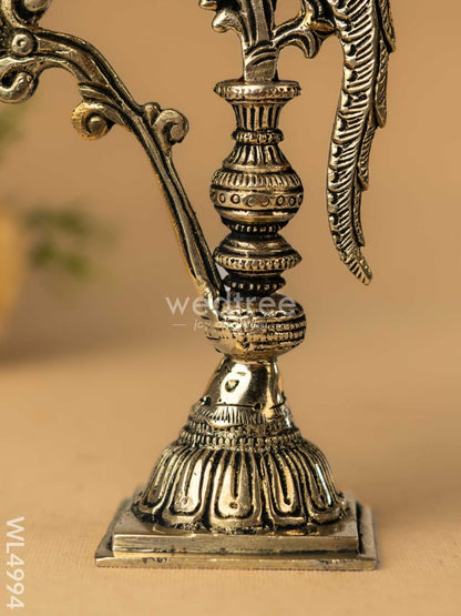 Brass Peacock Diya with Stand - Antique Finish - WL4994
