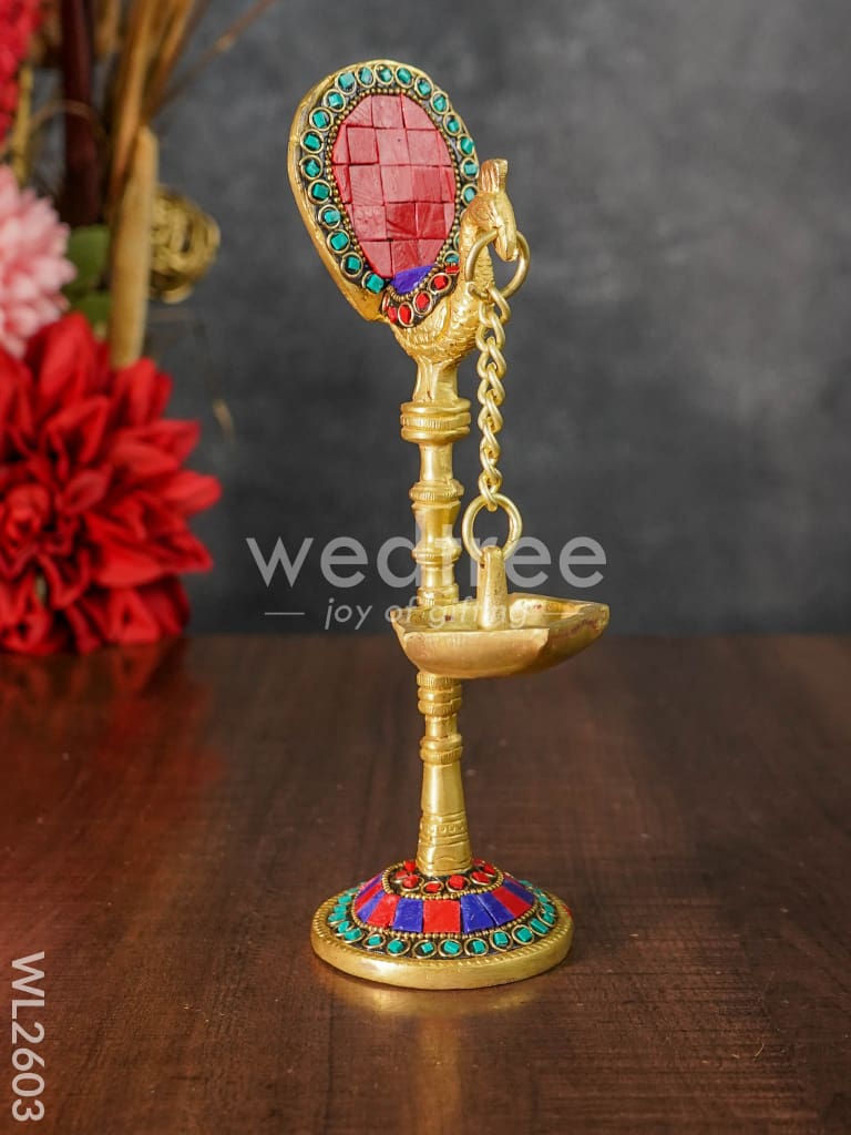 Brass Peacock Hanging Diya with Stone Work (Set of 2) - WL2603