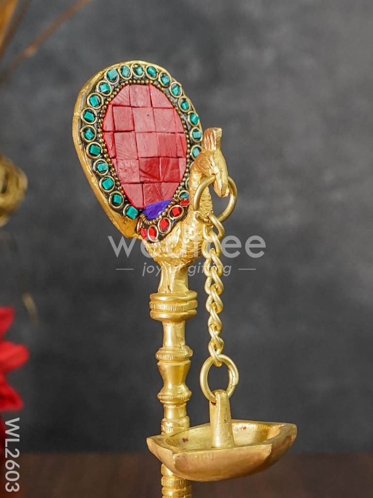 Brass Peacock Hanging Diya with Stone Work (Set of 2) - WL2603
