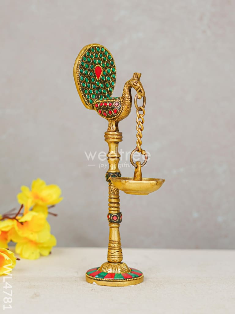 Brass Peacock Hanging Diya with Stone Work (Set of 2) - WL4781