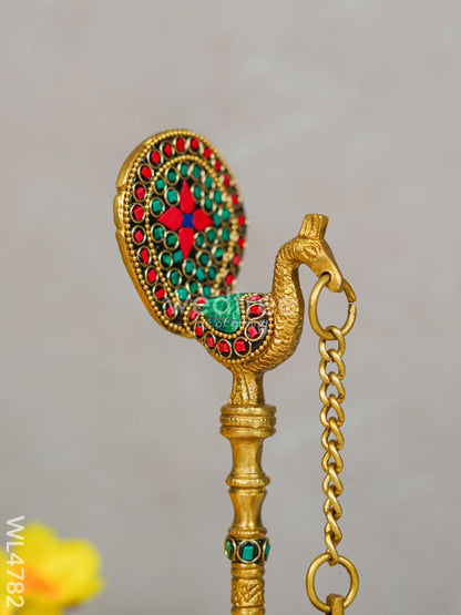 Brass Peacock Hanging Diya with Stone Work (Set of 2) - WL4782