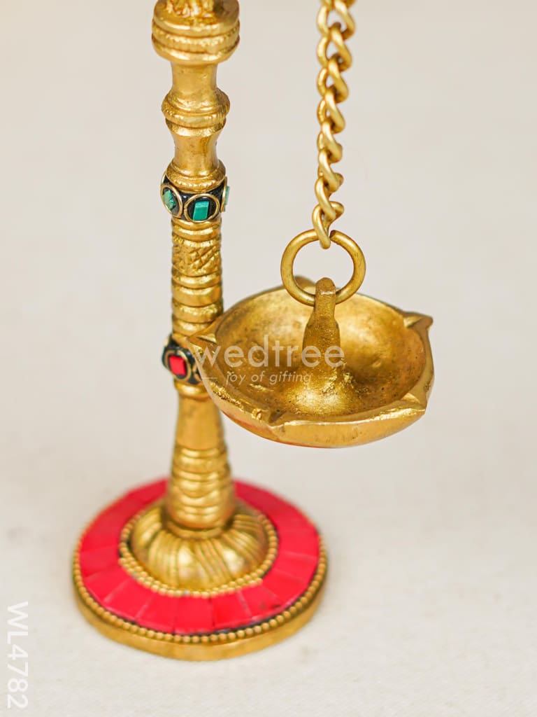 Brass Peacock Hanging Diya with Stone Work (Set of 2) - WL4782