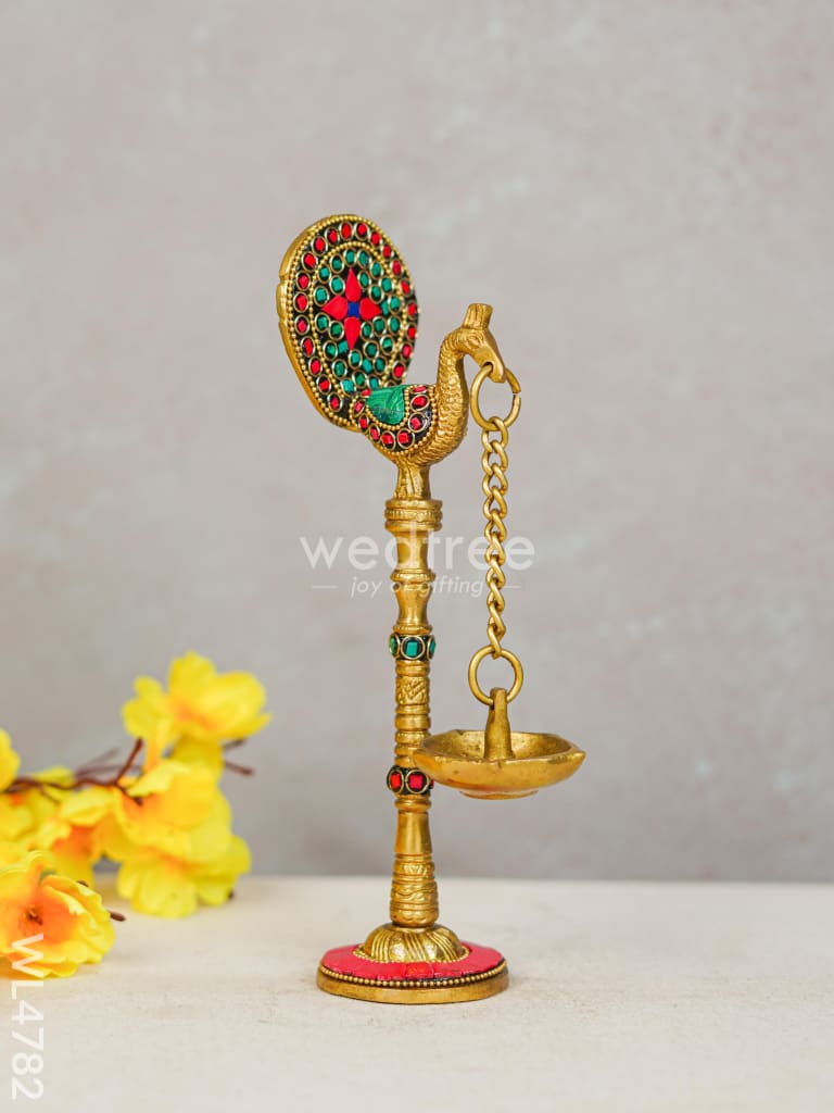 Brass Peacock Hanging Diya with Stone Work (Set of 2) - WL4782
