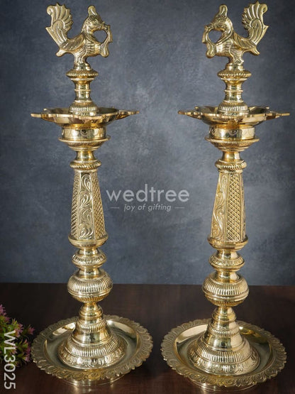Brass Peacock Kuthu Vilaku - Set of 2 - WL3025