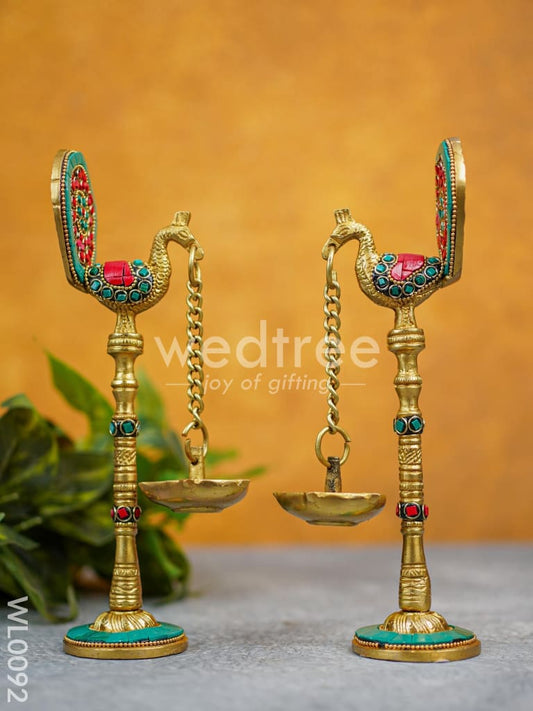 Brass Peacock Stand with Diya