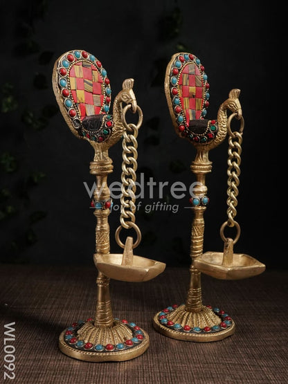 Brass Peacock Stand with Diya