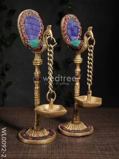 Brass Peacock Stand with Diya (Set of 2) - WL0092