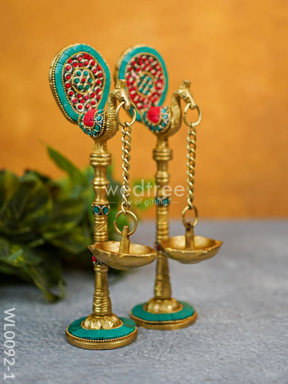 Brass Peacock Stand with Diya (Set of 2) - WL0092