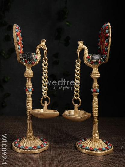 Brass Peacock Stand with Diya (Set of 2) - WL0092