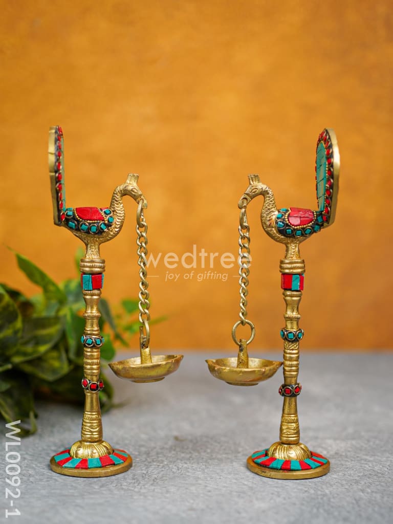 Brass Peacock Stand with Diya (Set of 2) - WL0092